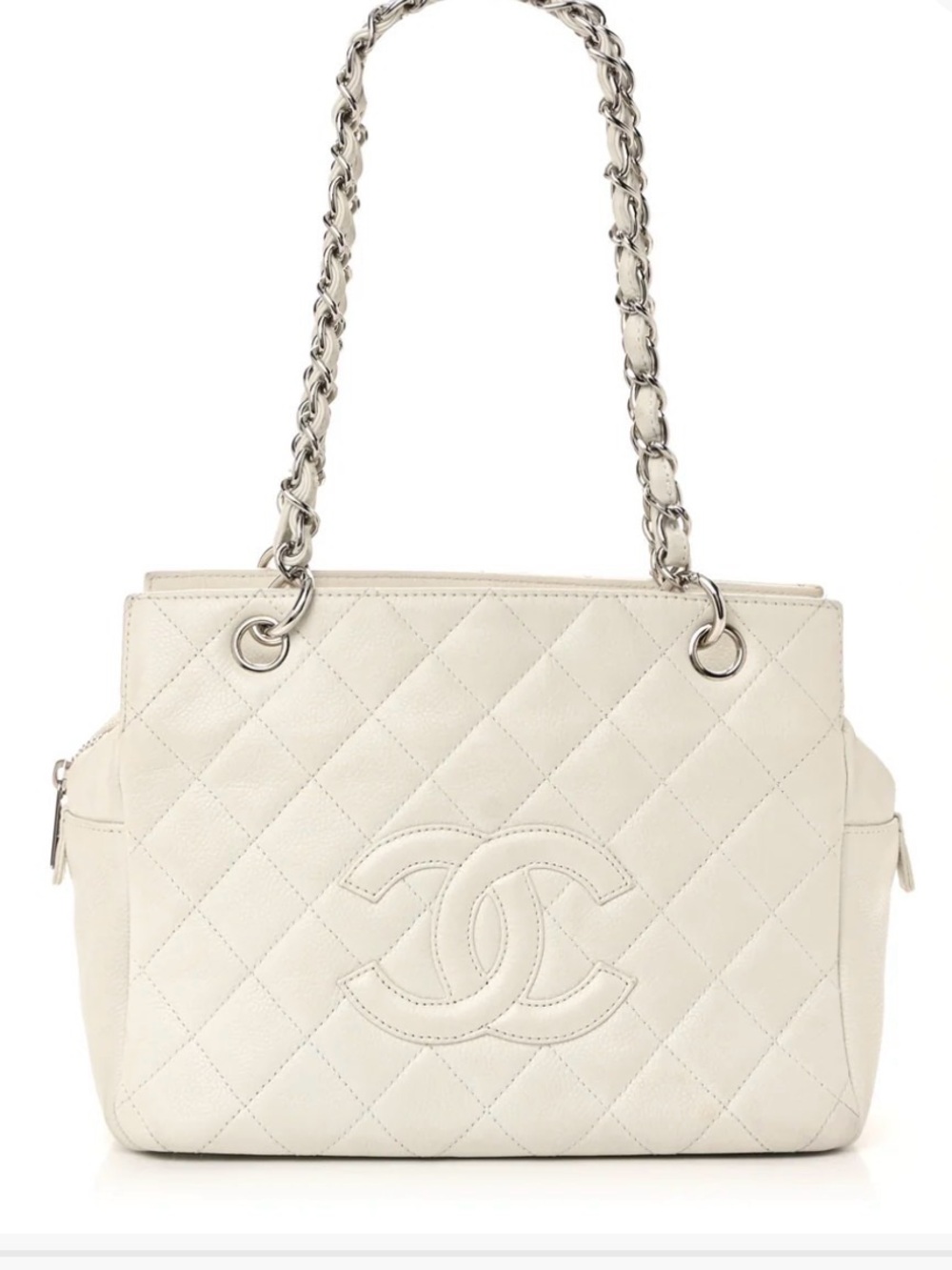 Authentic Chanel Caviar Quilted Petit Timeless Tote PTT White